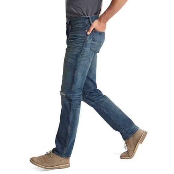 Gap Straight Destructed Jean 30/34 Tinted Medium - Picture 3 of 5